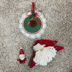 VTG Christmas Ornaments Santa Red Green Handmade Painted Set of 3